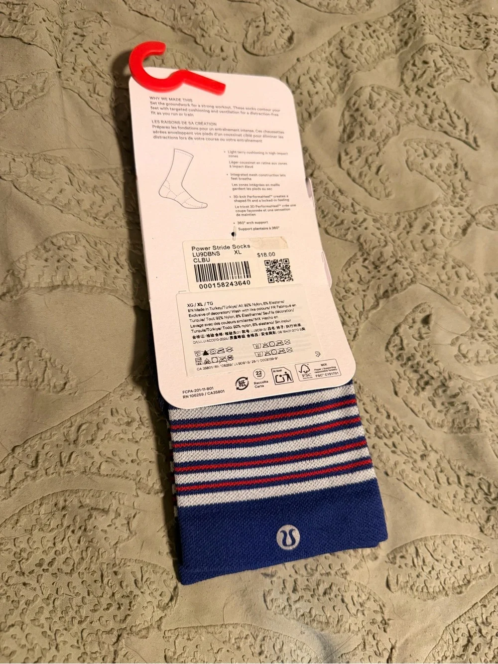 lululemon athletica Blue Power Stride Crew Socks with White & Red Stripes
